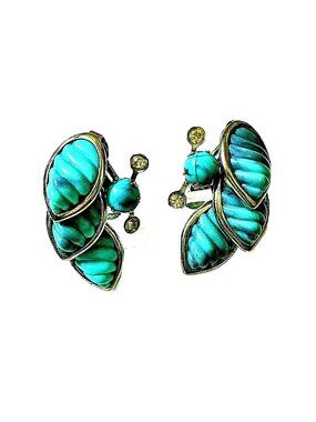 Faux Turquoise Blue Rhinstones Silver Tone Earrings Screw Back Vintage 1970s VGC